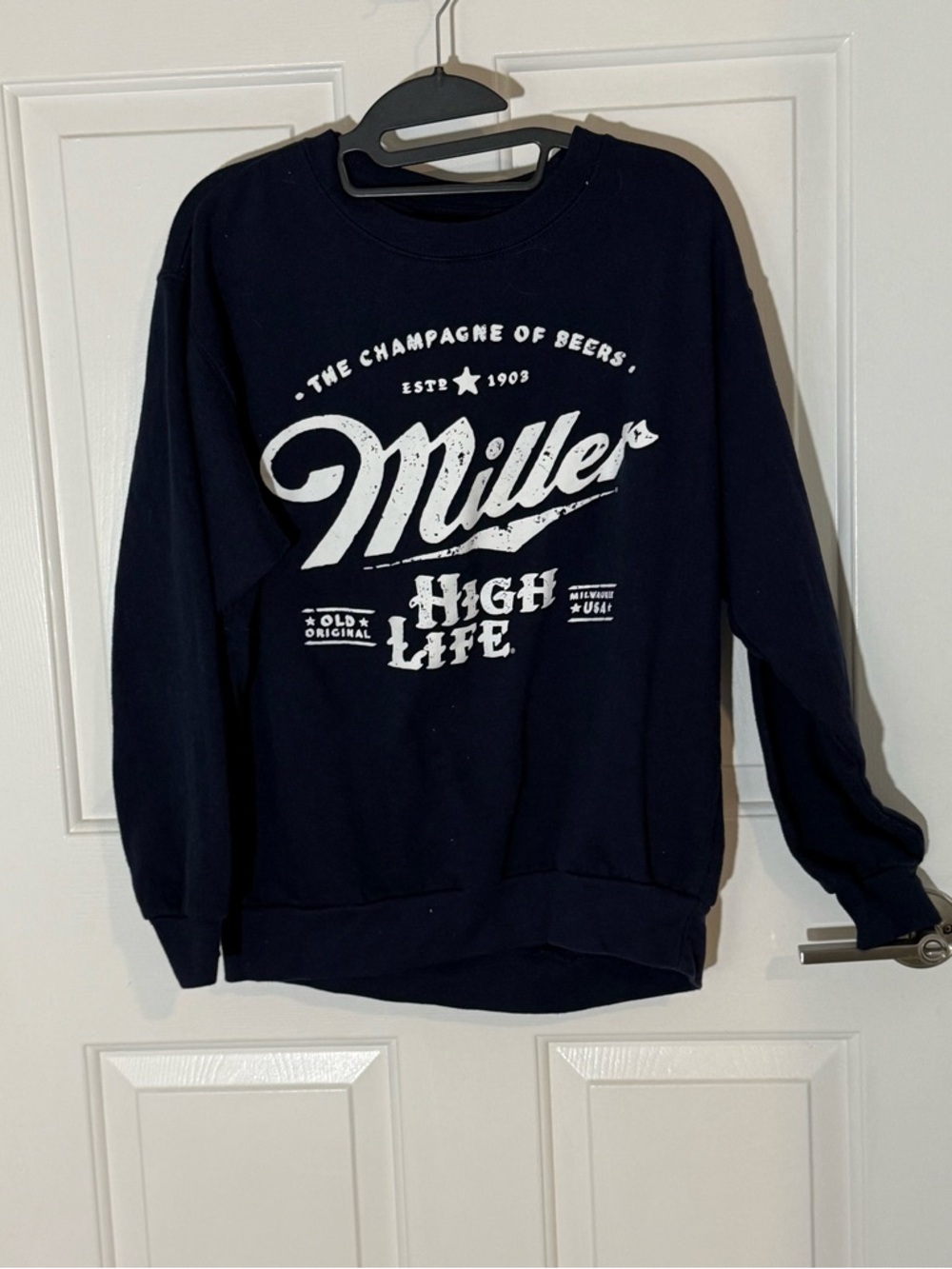 Mens Medium Miller High Life Logo Crewneck Sweatshirt - Navy